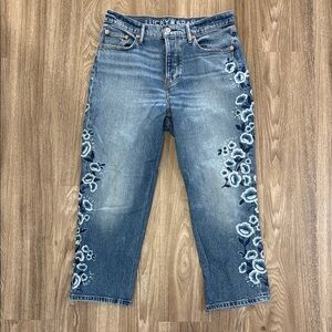 Lucky Brand Blue Ankle Cropped Floral Embroidered Jeans